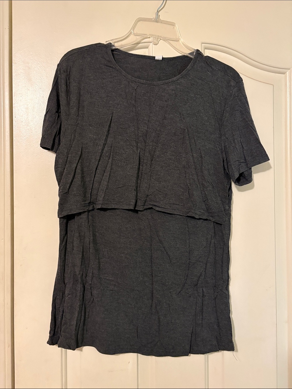 Women’s Charcoal Gray Short Sleeve Layered Nursing Top